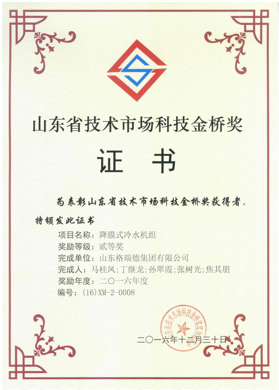 GRAD山东尊龙集团官网集团荣获山东省技术市场科技金桥奖